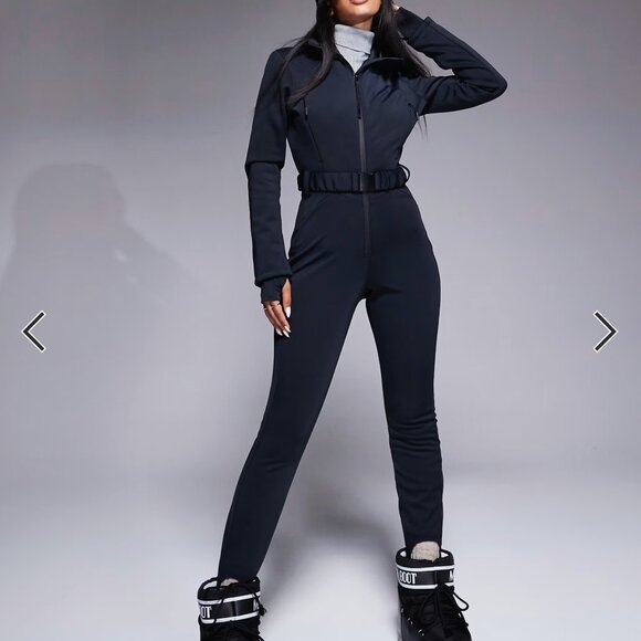 Asos 4505 ski belted ski suit with skinny leg and hood in black - Picture 2 of 6